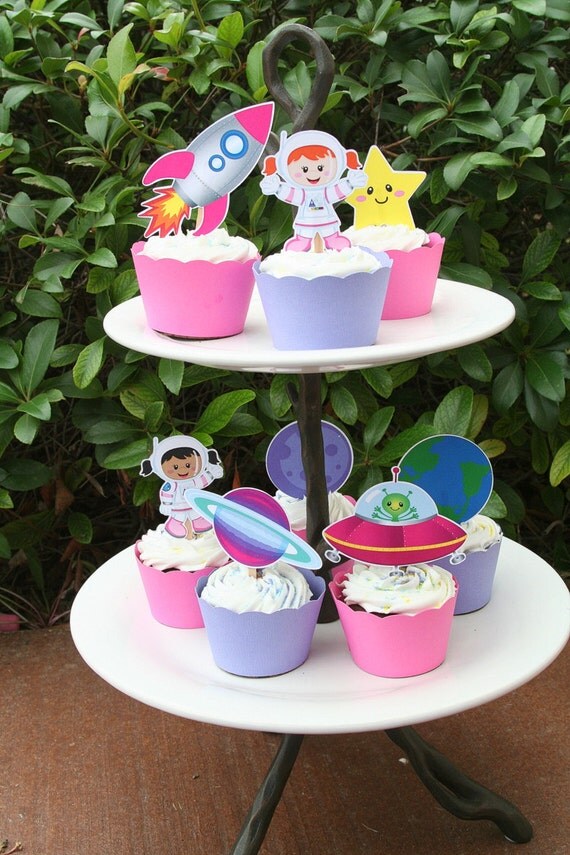 Astronaut Space Girl Party Assorted Cupcake Toppers Set of 12