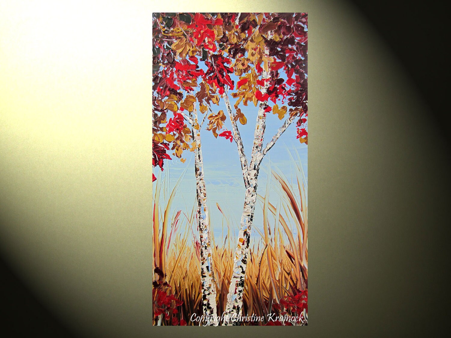 Original Art Large Abstract Painting Autumn Trees Birch