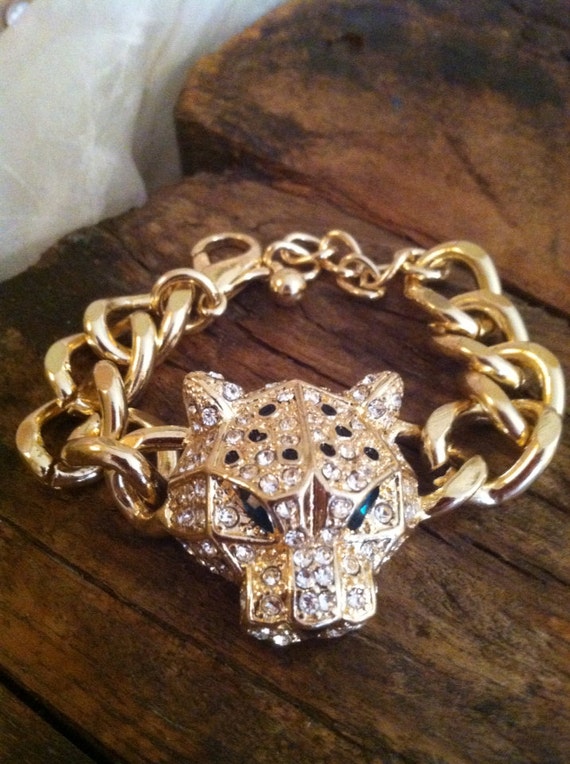 Gold Jeweled Jaguar Bracelet Haute Couture Chain