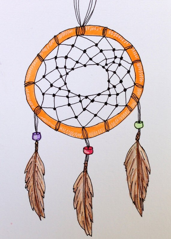 SALE - Orange Dreamcatcher: Original Watercolor & Ink Illustration 6"x8" SALE - Orange Dreamcatcher: Original Watercolor & Ink Illustration 6"x8"