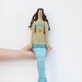 Sweet Mermaid doll handmade fabric doll blue - softie plush,cloth doll art doll lovely rag doll brunette Mermaid- gift for girl and mom