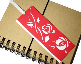 Papercut Bookmark - Red & White: "Rose Vine"