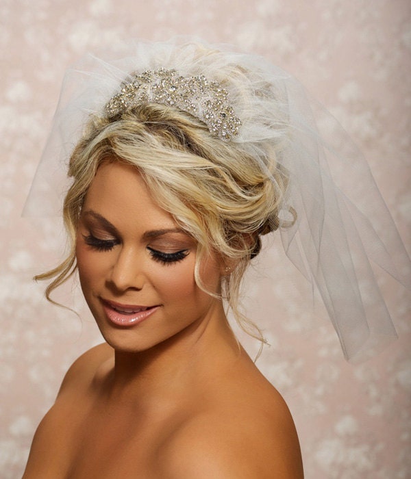 Wedding Bridal Blusher Veil 1950 veil Swarovski Crystal