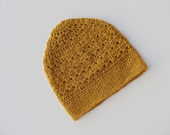 Gold Crochet Beanie Light Weight Sparkle Crochet Hat Golden Yellow Beanie Womens Beanie Teen Girls Beanie (HAT103 Gold)