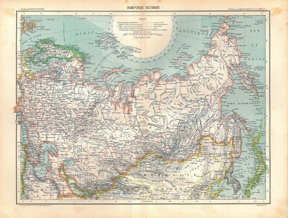 Russian Empire Vintage Map 1889 Home Decor Art to Frame