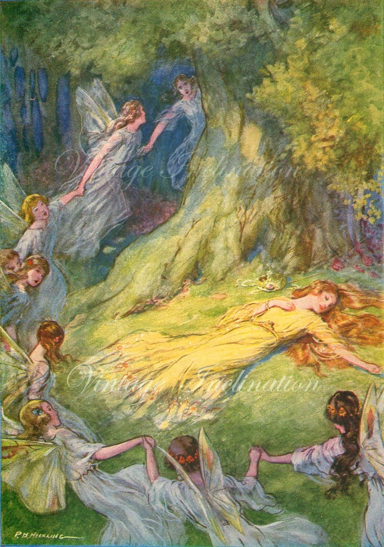 Fairies Dancing 1920s Antique Vintage Art Print Beautiful