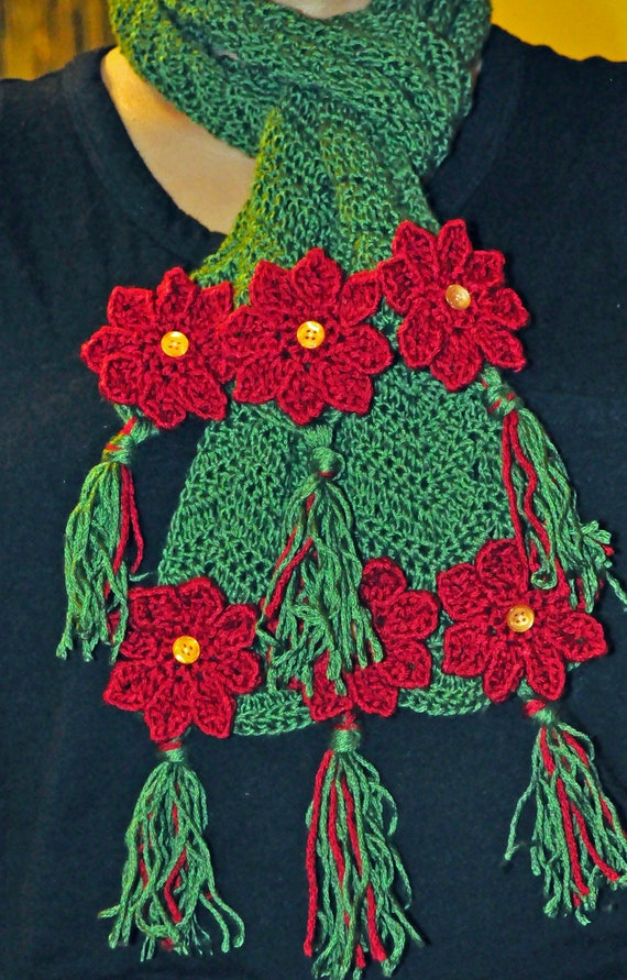 crochet with instructions pattern Flower  Poinsettia  Christmas Holiday Pattern  Scarf   PDF Crochet