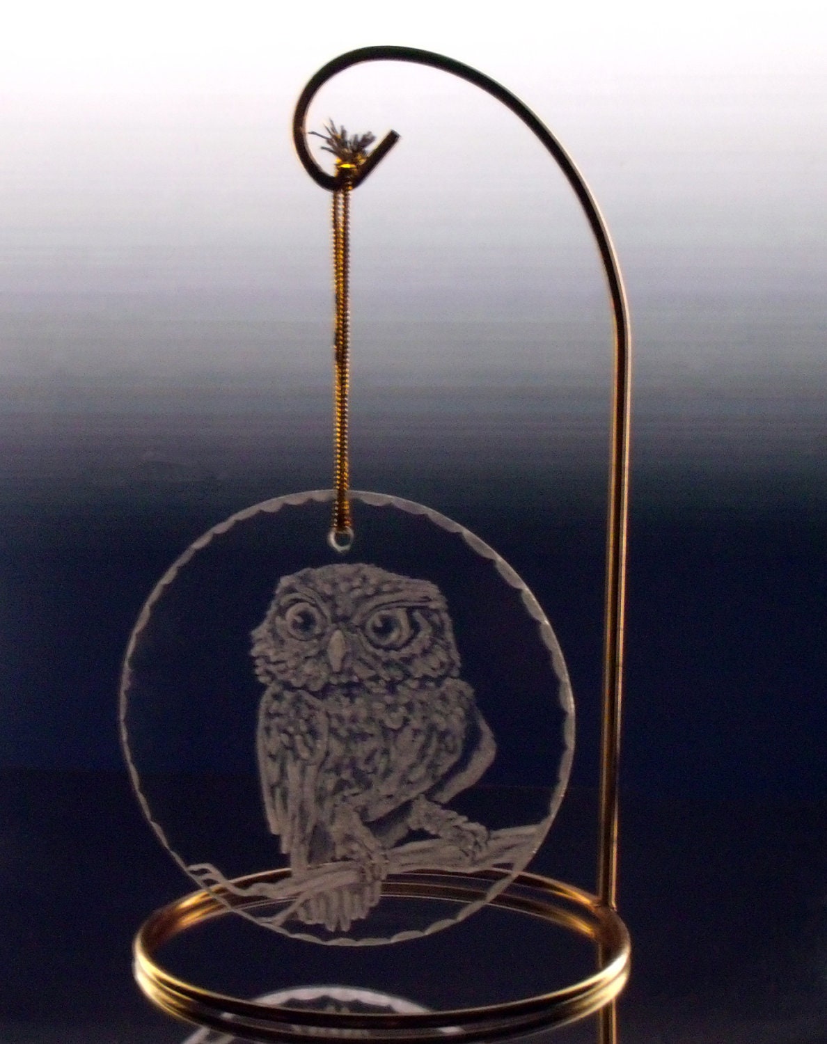 Glass owl christmas ornament engraved holiday decor