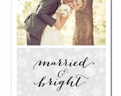 Newlyweds Married & Bright Holiday Card Christmas Card Gray White Snowflakes Greeting Card DIY Digital or Printed - Bloomington style Il_170x135