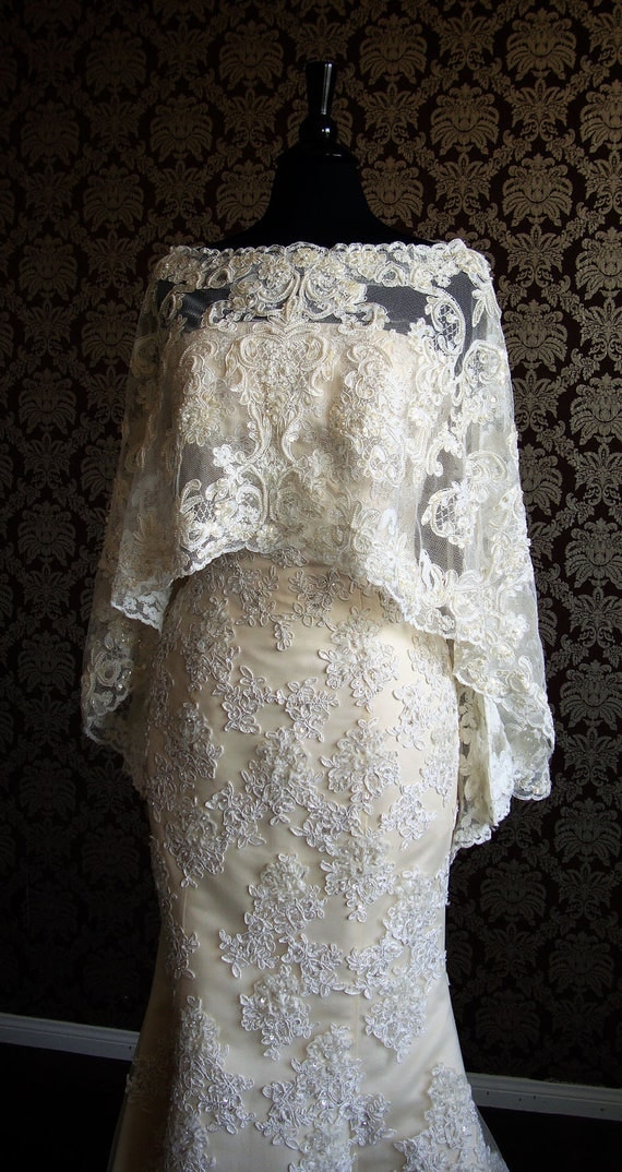 Luxury Long Bridal Caplet Beaded Lace Cape Boat Neck Style Jeweled ... Luxury Long Bridal Caplet Beaded Lace Cape Boat Neck Style Jeweled ...