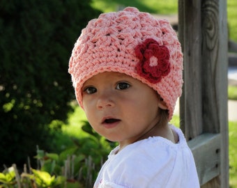 Items similar to Crochet Girls Beanie with Flowers - Customizable ...