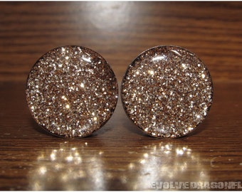 Gold Glitter Plugs - 2g, 0g, 00g, 7/16, 1/2, 9/16, 5/8, 3/4, 7/8, 1 Inch - 2 Styles!