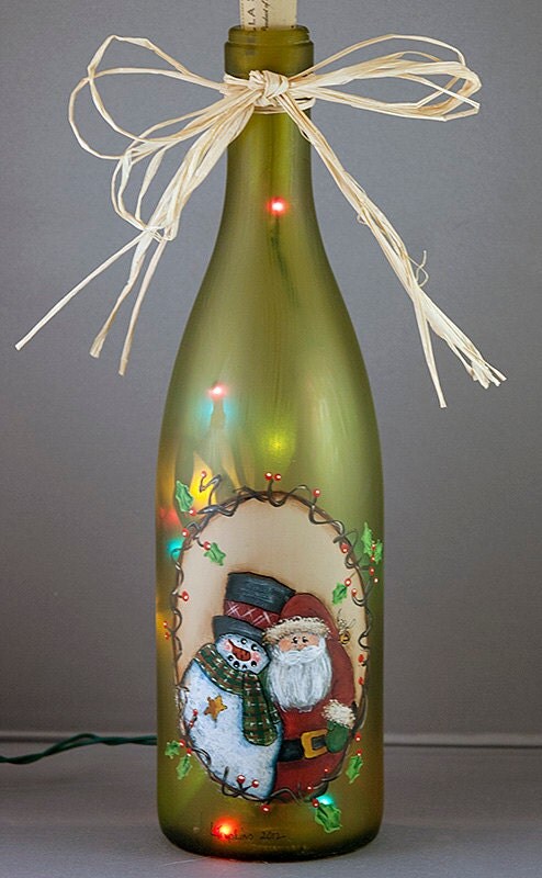 santa snowman christmas lighted wine bottle hand painted santa snowman christmas lighted wine bottle hand painted