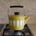 Vintage Cathrineholm Enamelware Lotus Design Teapot - Mustard Green & White