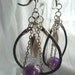 Leather Earrings Purple & Silver Beads with Silver Chain, Leather Loop style earrings, Long Leather Earrings
