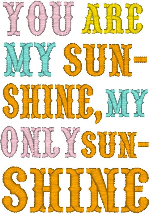 Items similar to You Are My Sunshine Word Art Digital Embroidery Design