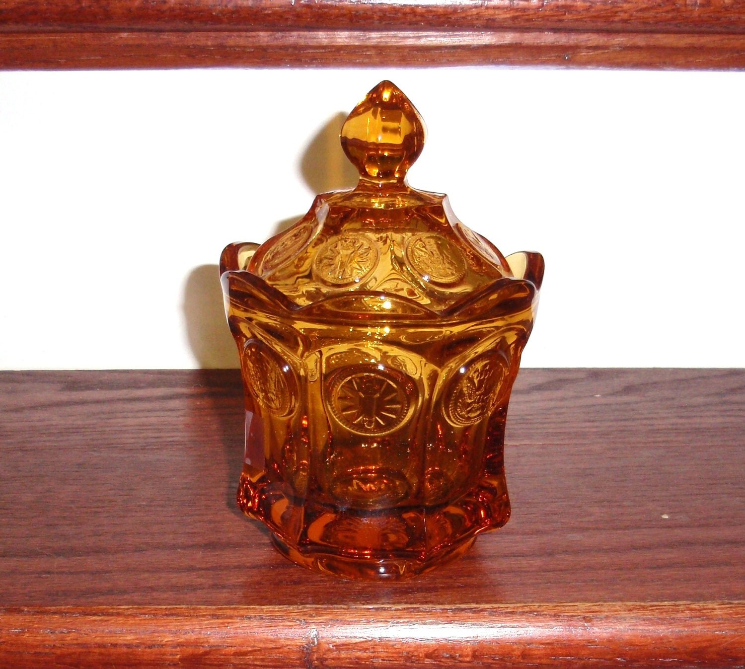 FOSTORIA COIN GLASS Heavy Amber Crystal 1950s Pattern 1372