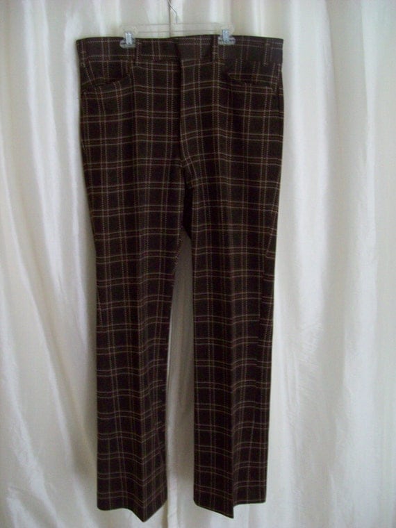 Vintage mens slacks pants brown plaid 70s hipster checkered