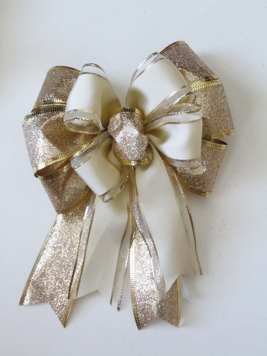 Ivory Gold Christmas Bow Elegant Gold Ivory Wedding Pew Bow | Etsy