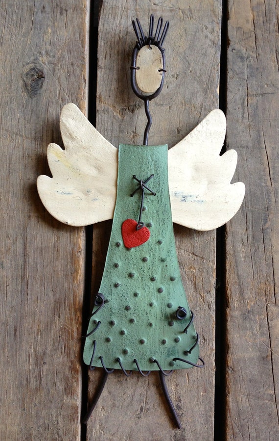 Rustic Folk Art Angel Recycled Painted Metal Choose Color