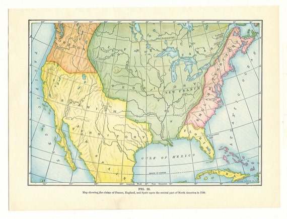 Items Similar To Vintage 1922 North America Map Of Colonial Claims