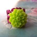 Chrysanthemum Ring, Resin Jewelry, Neon Green Flower Ring, Pink Filigree Base, Cute On Trend, Women's Jewelry