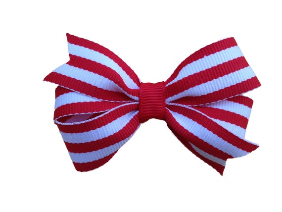 Red & white striped hair bow red striped bow 3 inch bows