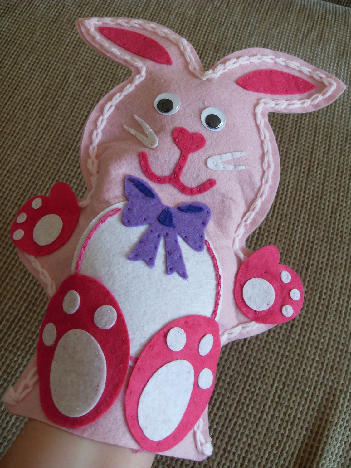 Felt Pink Bunny Rabbit Girls Hand Puppet. Hand by MakeStitchKnit