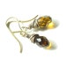 Amber dangle earrings - faceted topaz glass wire wrapped with gold brass