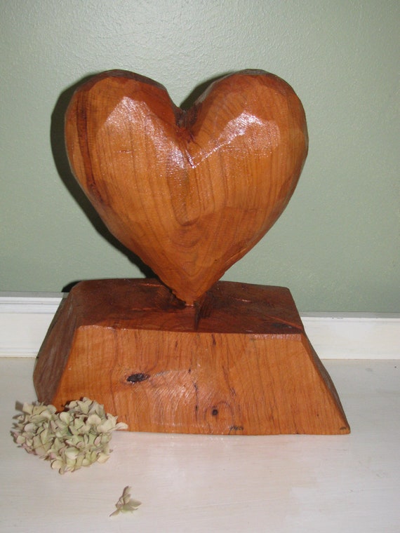 Wood Heart Sculpture Chainsaw Carving Wedding Home Decor