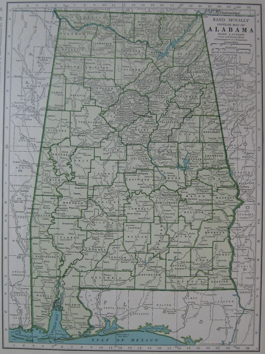 Vintage ALABAMA Map 1940s State Map of Alabama 1947 Gallery