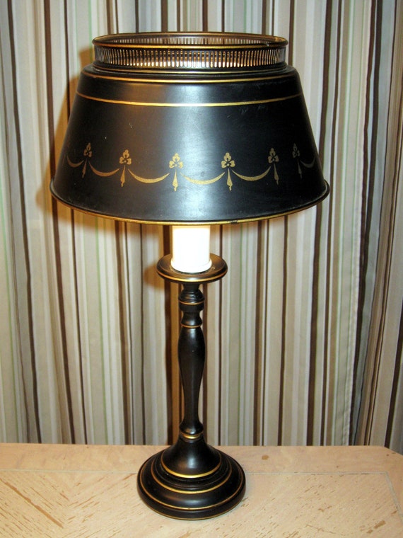 Vintage 1950s Gold on Black Metal Tole Reticulated Shade