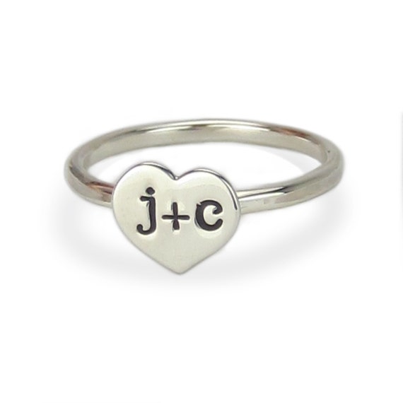 Sterling Silver Couple Heart Initial Ring