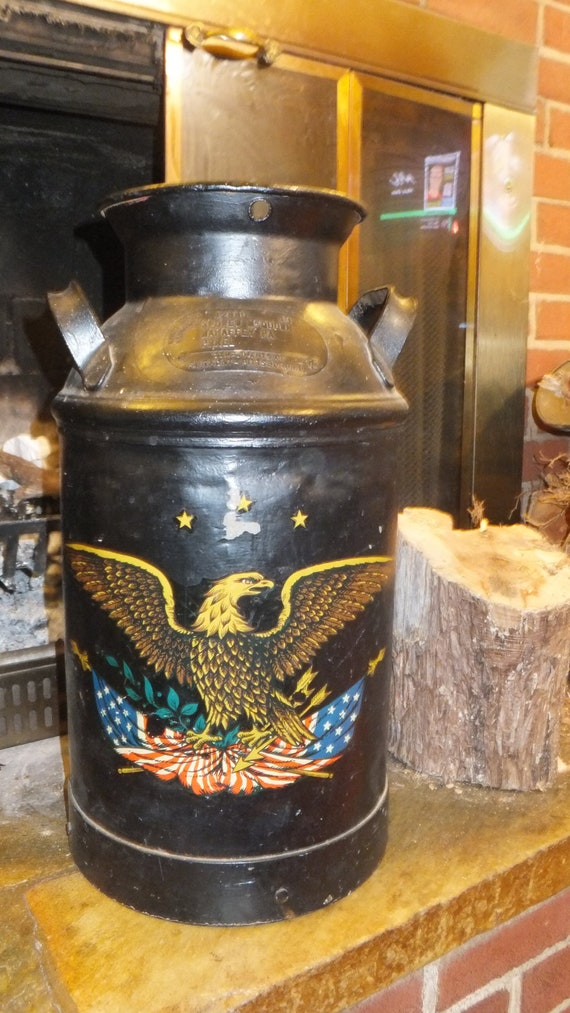 Antique Hand Painted Metal Milk Can