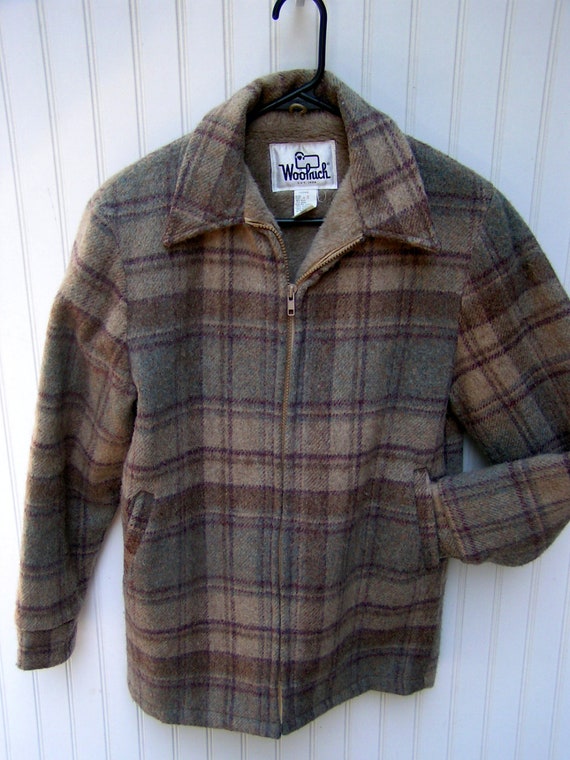 Vintage Woolrich jacket womens S wool plaid neutral faux fur