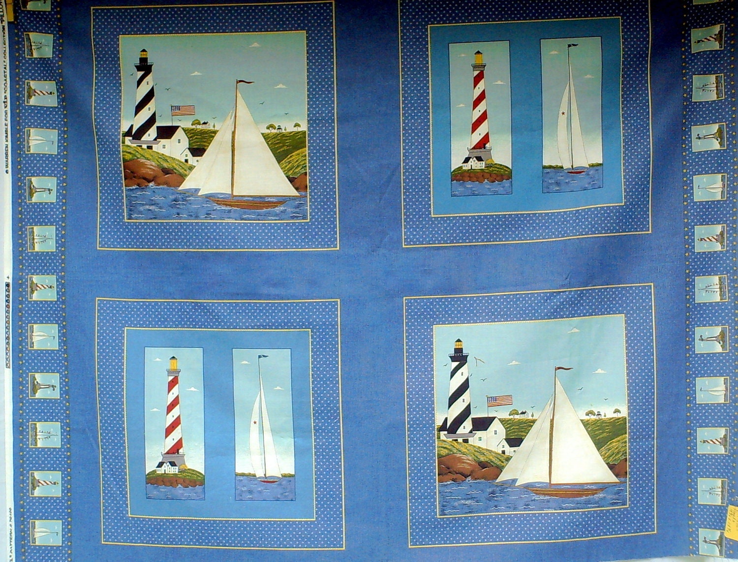 Lighthouses pillow panels by Warren Kimble 4 by Hard2findFABRICS