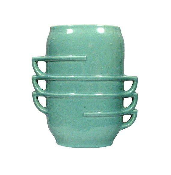 Red Wing Aqua ''Stacked Teacup Vase Art Pottery