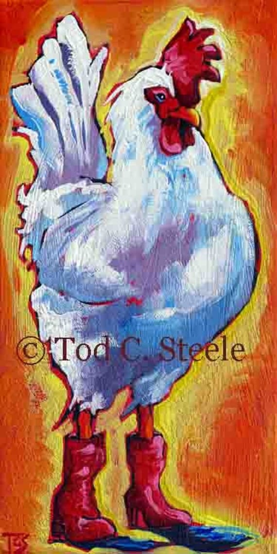 Chicken Painting Whimsical Fun Chicken by TodSteeleAnimalArt