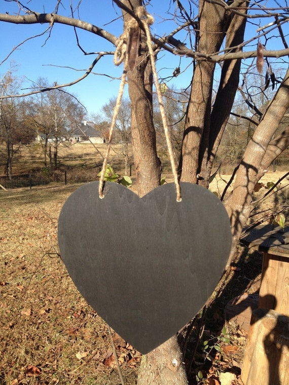 Rustic Chalkboard Sign - Hanging Heart Chalkboard Sign - Rustic Wedding - Shabby Chic Wedding - Flower Girl Prop - Ring Bearer Prop by CountryBarnBabe