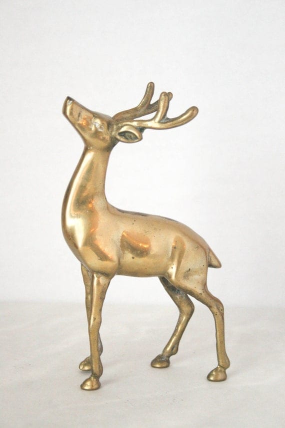 Vintage Brass Deer Figurine Engraved Holiday by ShopRethink