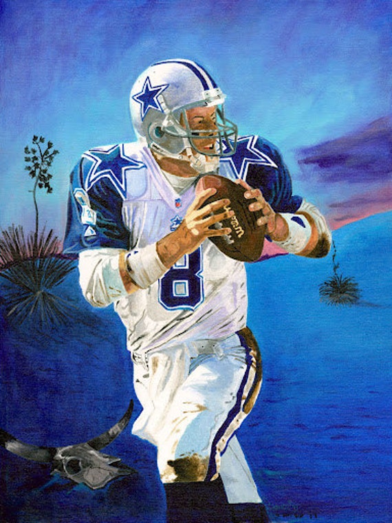 Items similar to Troy Aikman, Dallas Cowboys, Art, Print, Giclee, 8x10