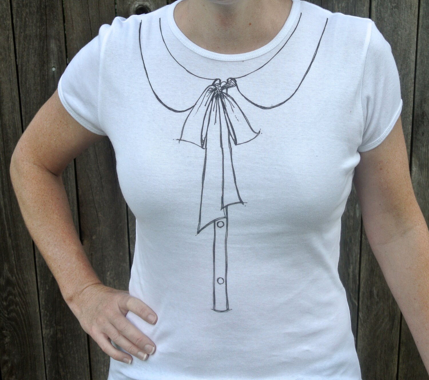trompe l'oeil fashion women's white t-shirt black