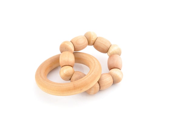 Wooden Teething Ring - Natural Organic Baby Teether - Waldorf Wood 