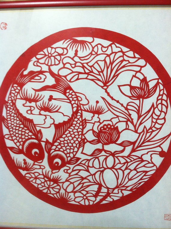 ORIENTAL PAPER CUTTING Art Japenese Chinese Korean Koi Fish