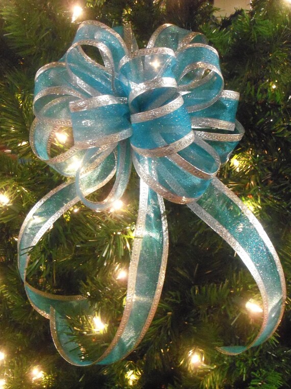 Blue Tree Topper Blue Christmas Wreath Bow Blue Bow Blue