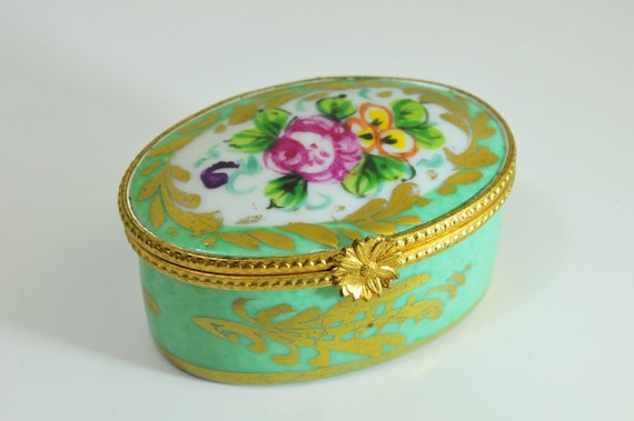 Antique Limoges Hand Painted Gilt Light Green with Floral