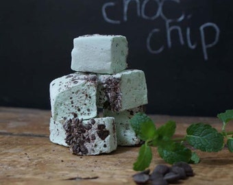 Freshly made mint choc chip marshmallows