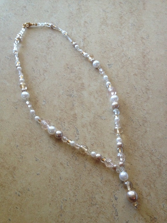 Glass bead and pearl tear drop necklace