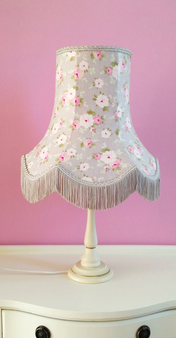 Items similar to French Shabby Chic Lamp Shade in Grey and Pink Rose