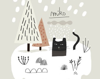 Miko Snow / Art Print / Giclee print / Poster / Illustration / Black Cat